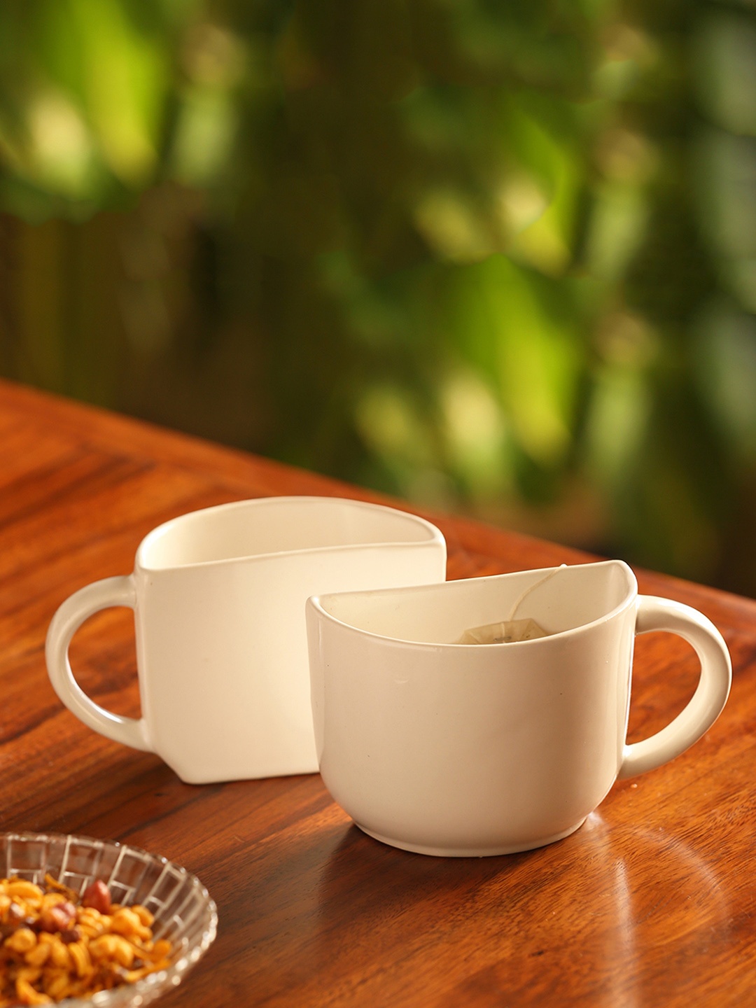 

ExclusiveLane White Set Of 2 Handcrafted Solid Unique Half Ceramic Tea & Coffee Cups