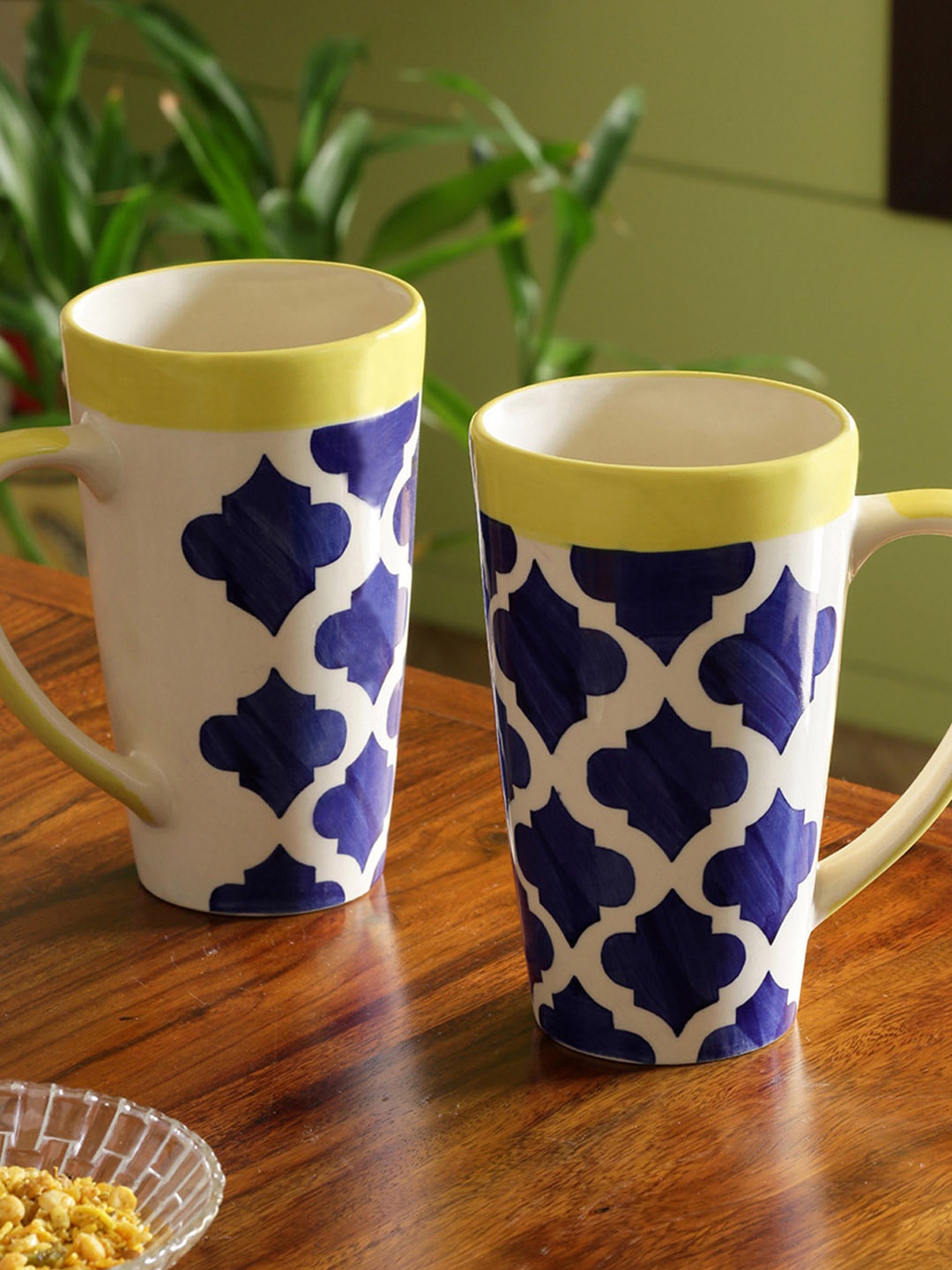 

ExclusiveLane Se Of 2 Blue Drinks at Sea Moroccon Hand-Painted Ceramic Beer Mugs