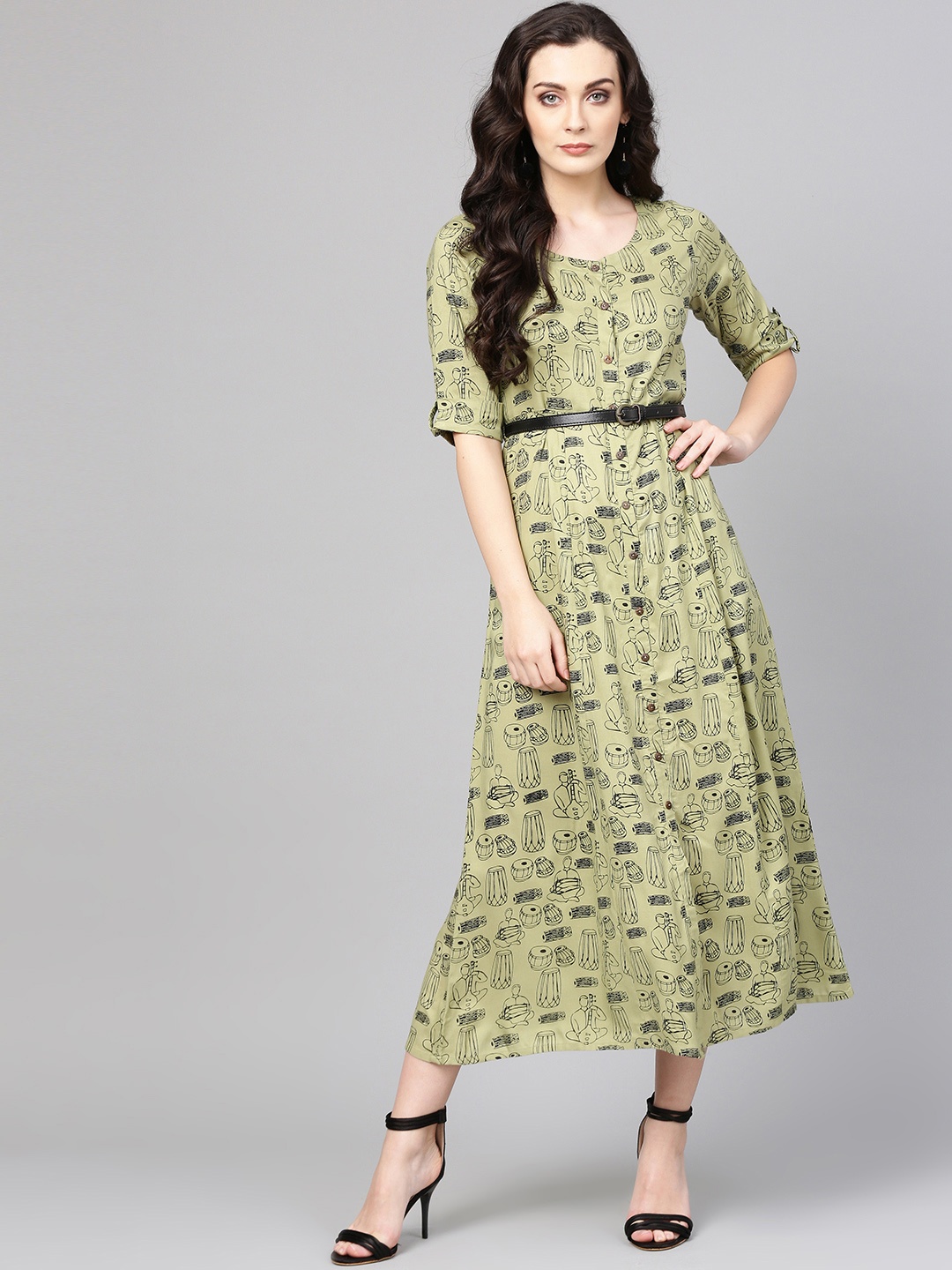 

Varanga Women Green Printed Empire Dress