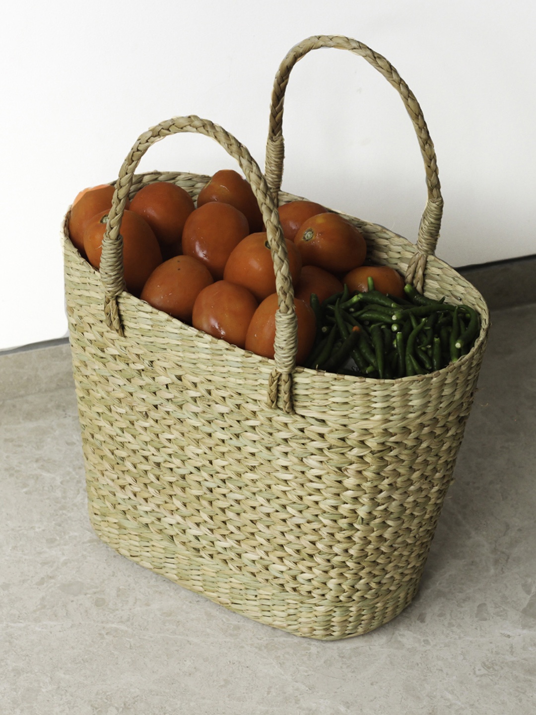 

NOW & ZEN Beige Handwoven Large Oval Shopping Basket