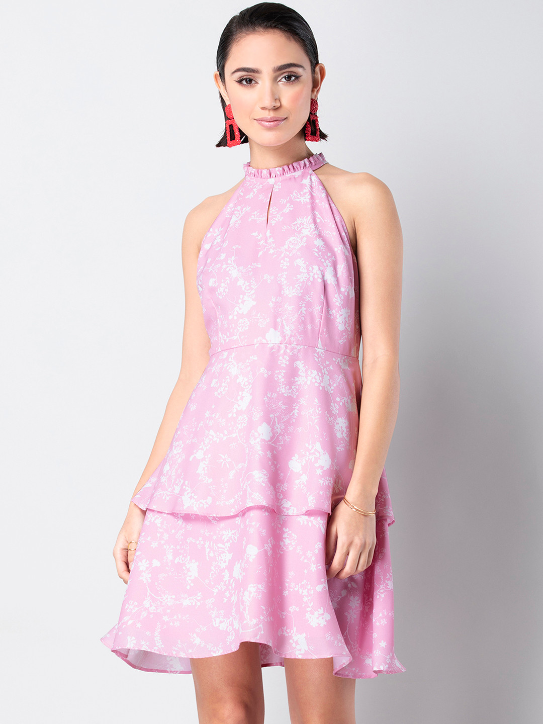 

FabAlley Women Pink Printed Fit and Flare Dress