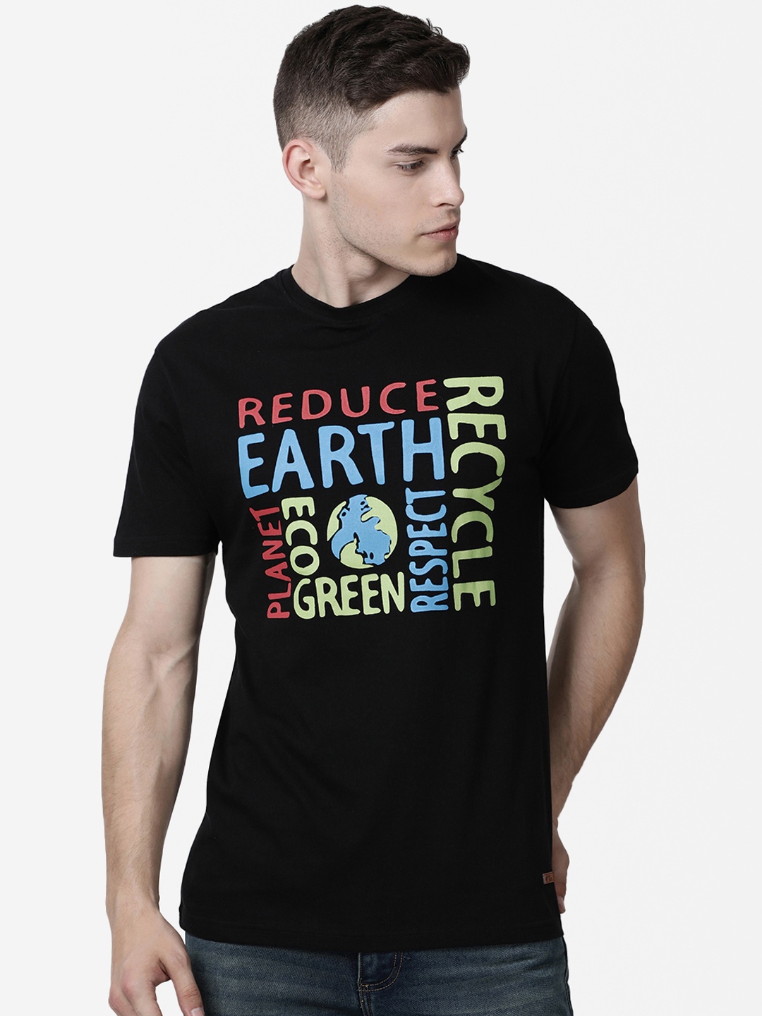 

RUG WOODS Men Black Printed Round Neck T-shirt