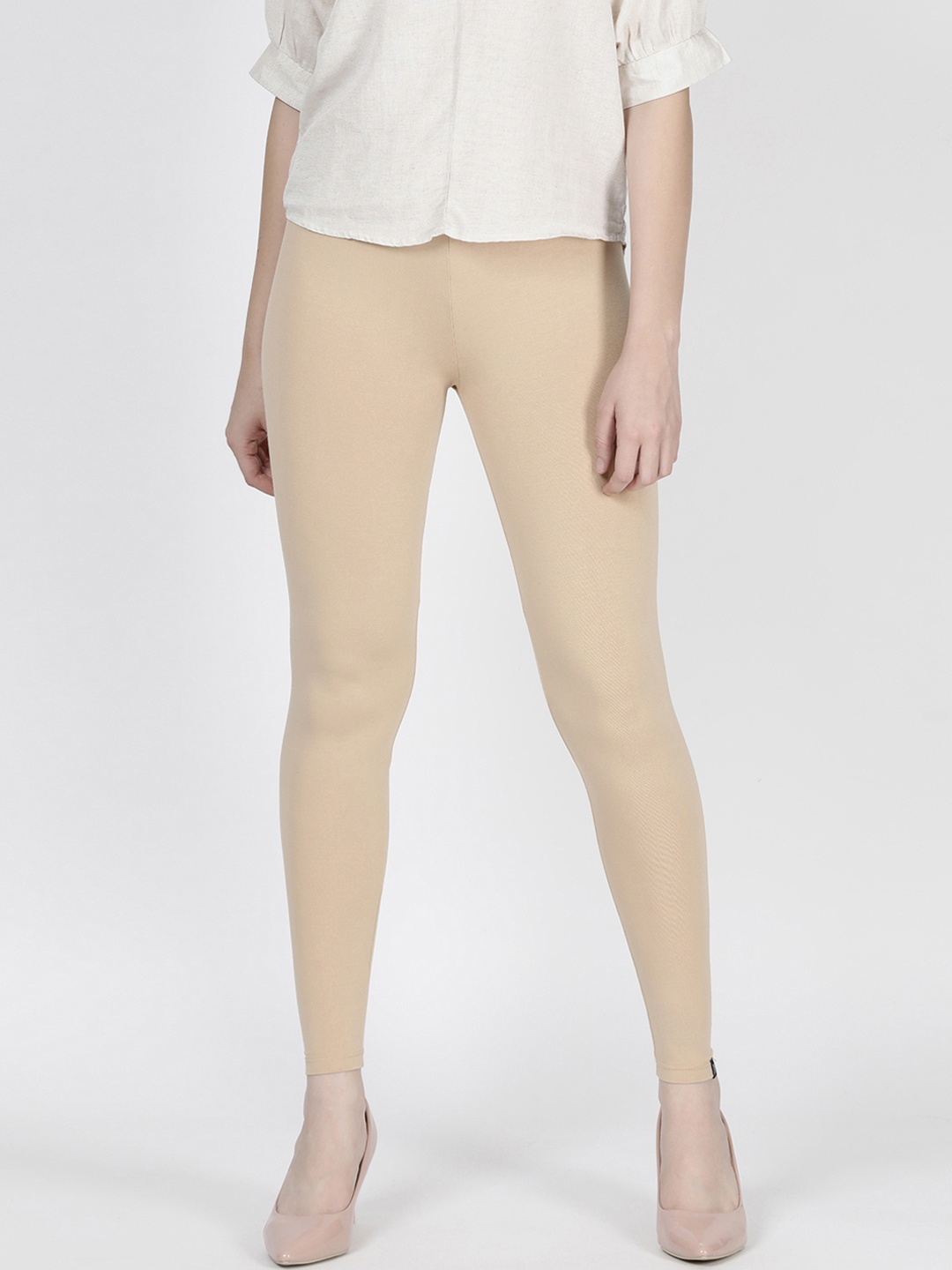 

TWIN BIRDS Women Beige Solid Sugar Cookie Ankle-Length Leggings