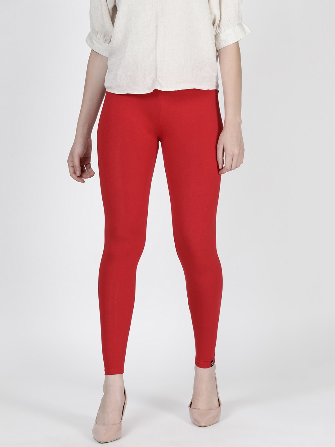 

TWIN BIRDS Women Red Solid Ankle-Length Leggings