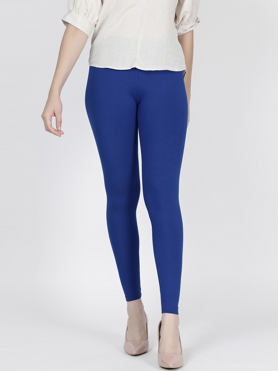 

TWIN BIRDS Women Blue Solid Laser Ankle-Length Leggings