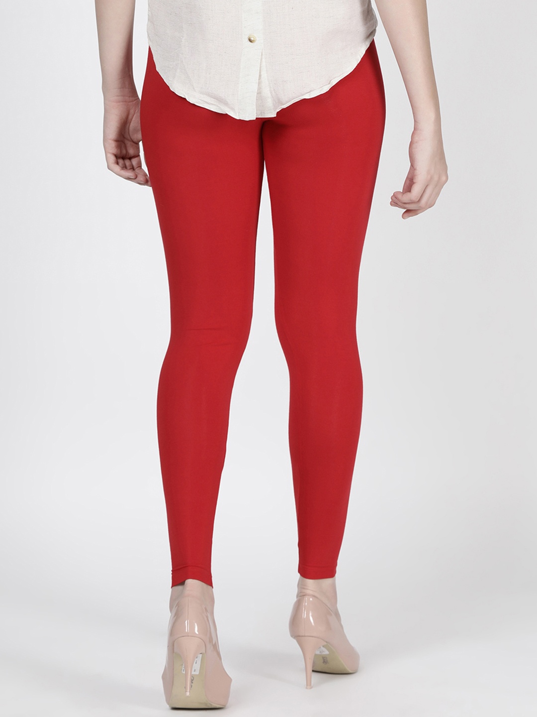 

TWIN BIRDS Women Red Solid Ankle-Length Leggings