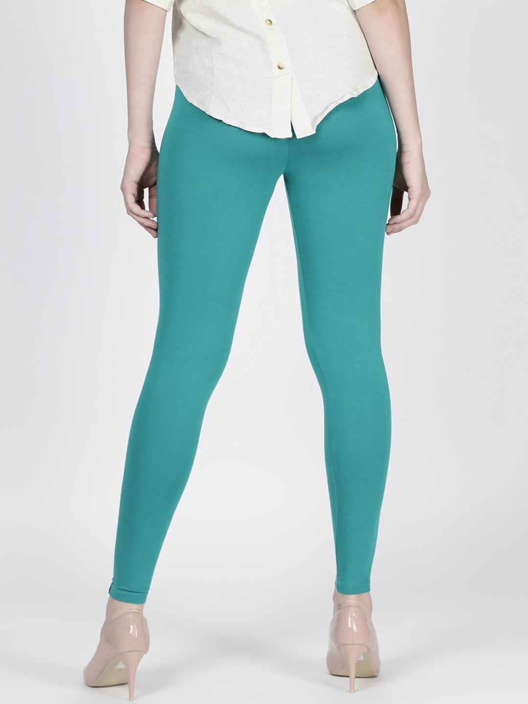 

TWIN BIRDS Women Lapis Green Solid Ankle-Length Leggings, Teal