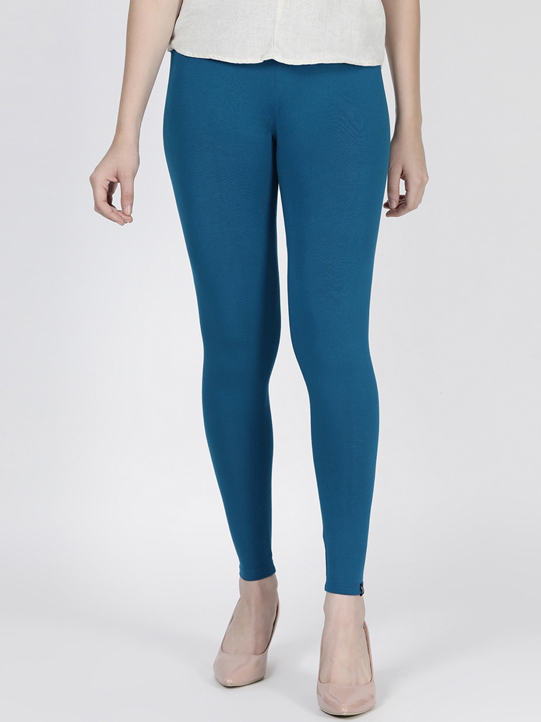 

TWIN BIRDS Women Teal Blue Solid Sea Port Ankle-Length Leggings