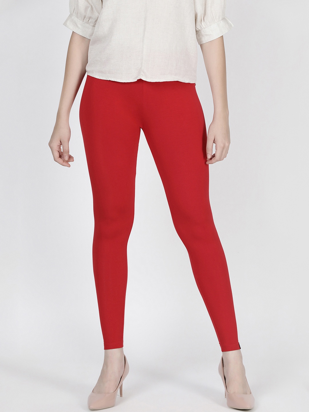 

TWIN BIRDS Women Red Solid Ankle-Length Leggings