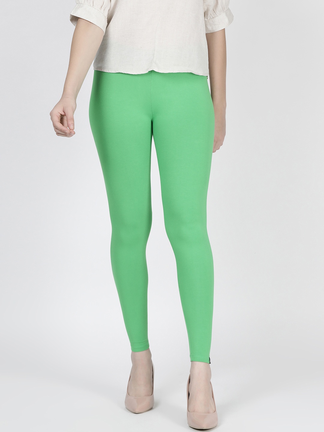 

TWIN BIRDS Women Green Solid Ankle-Length Leggings