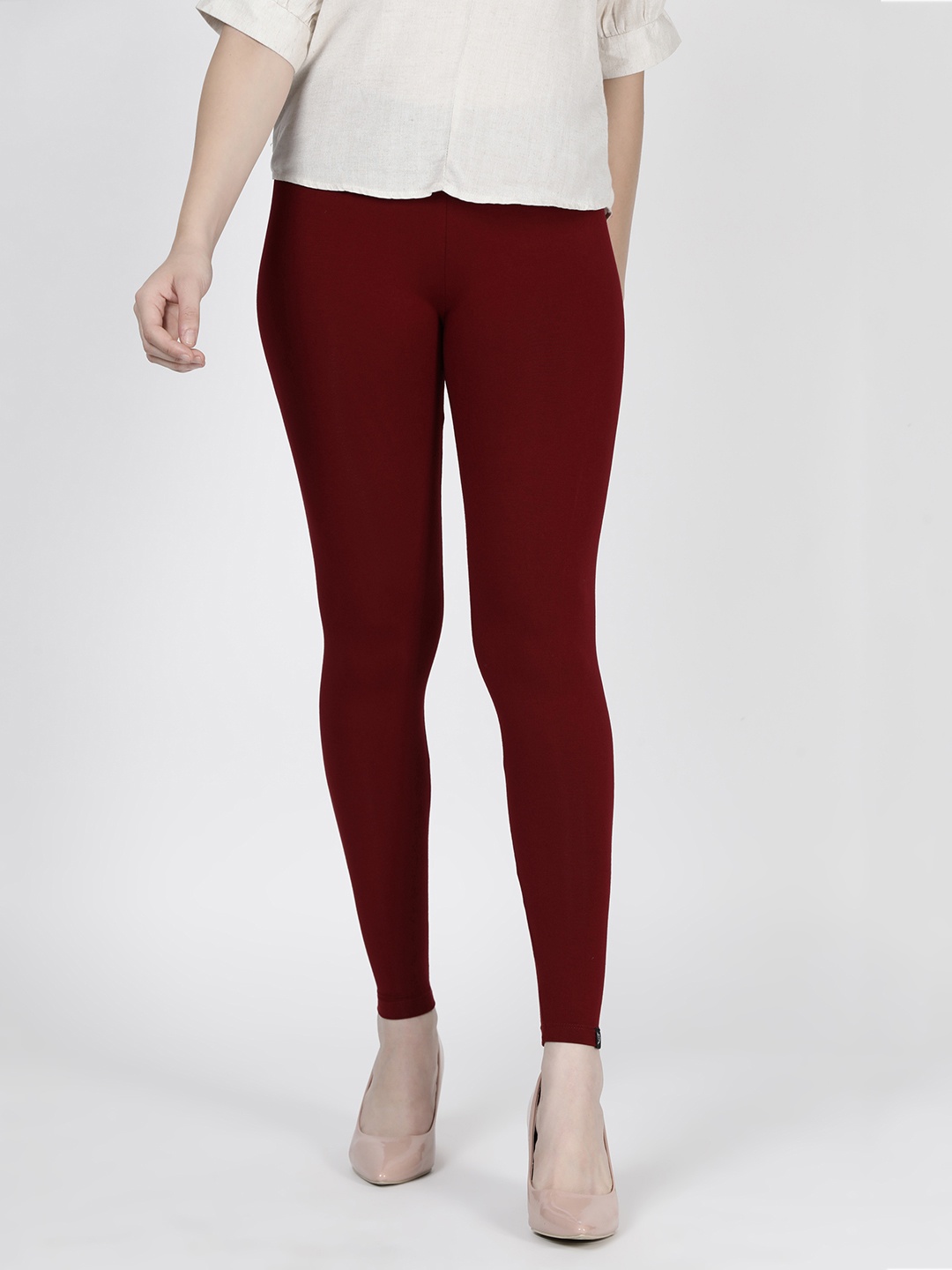 

TWIN BIRDS Women Maroon Solid Cherry Berry Ankle-Length Leggings