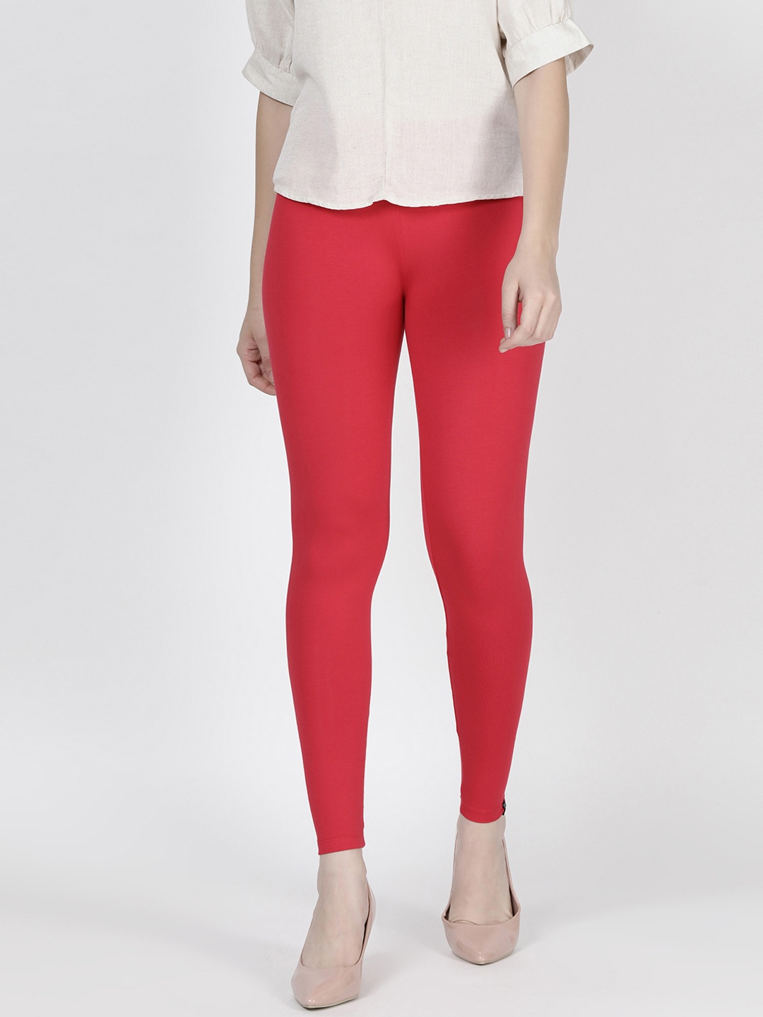 

TWIN BIRDS Women Red Solid Ankle-Length Leggings