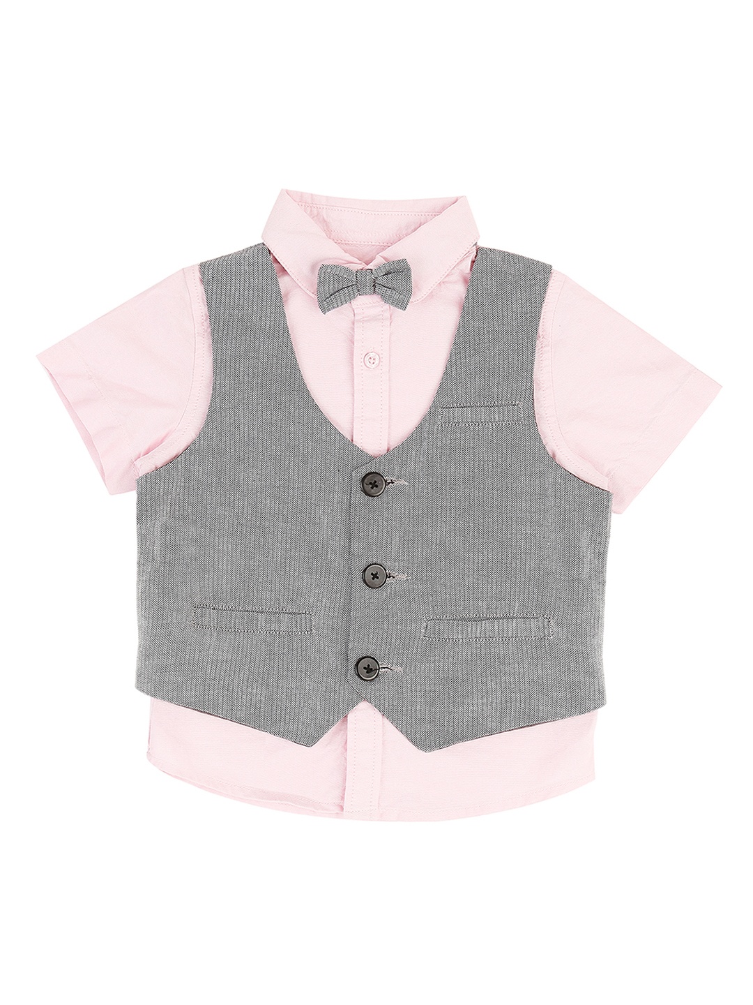 

Pantaloons Baby Infant Boys Pink Regular Fit Solid Party Shirt With Attached Jacket