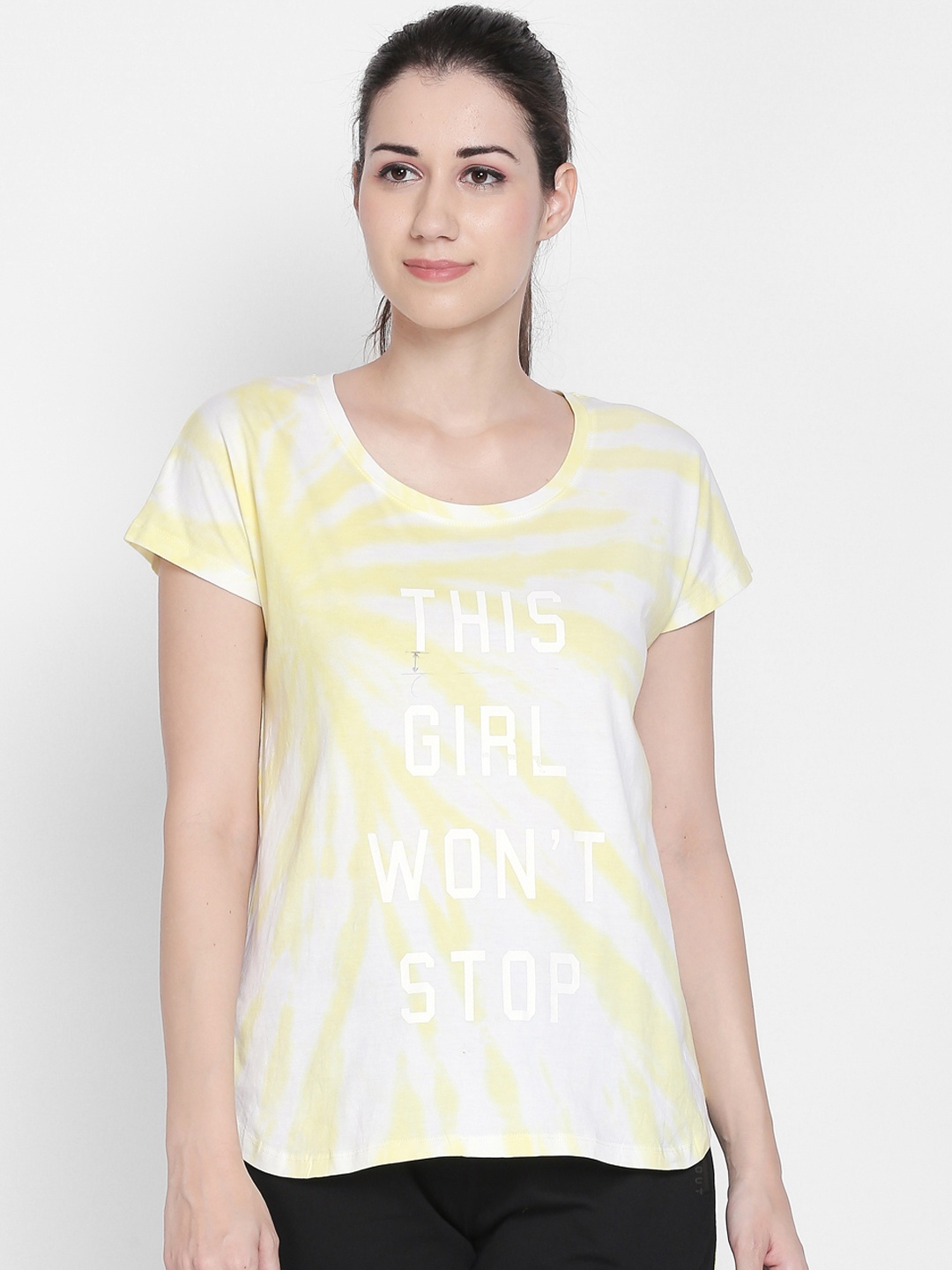 

Ajile by Pantaloons Women White and Yellow Printed Pure Cotton Top