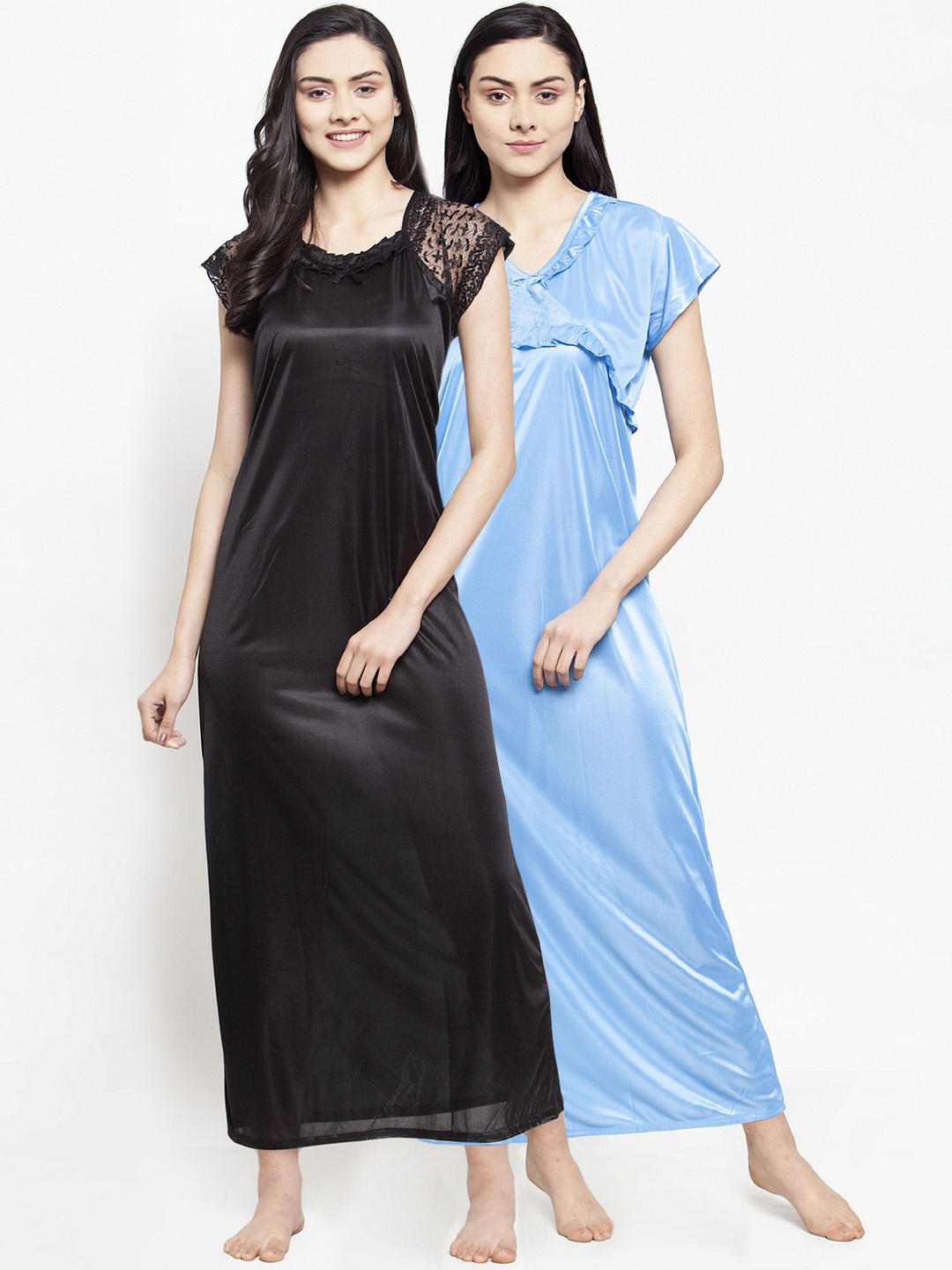 

Secret Wish Pack Of 2 Solid Nightdress, Black