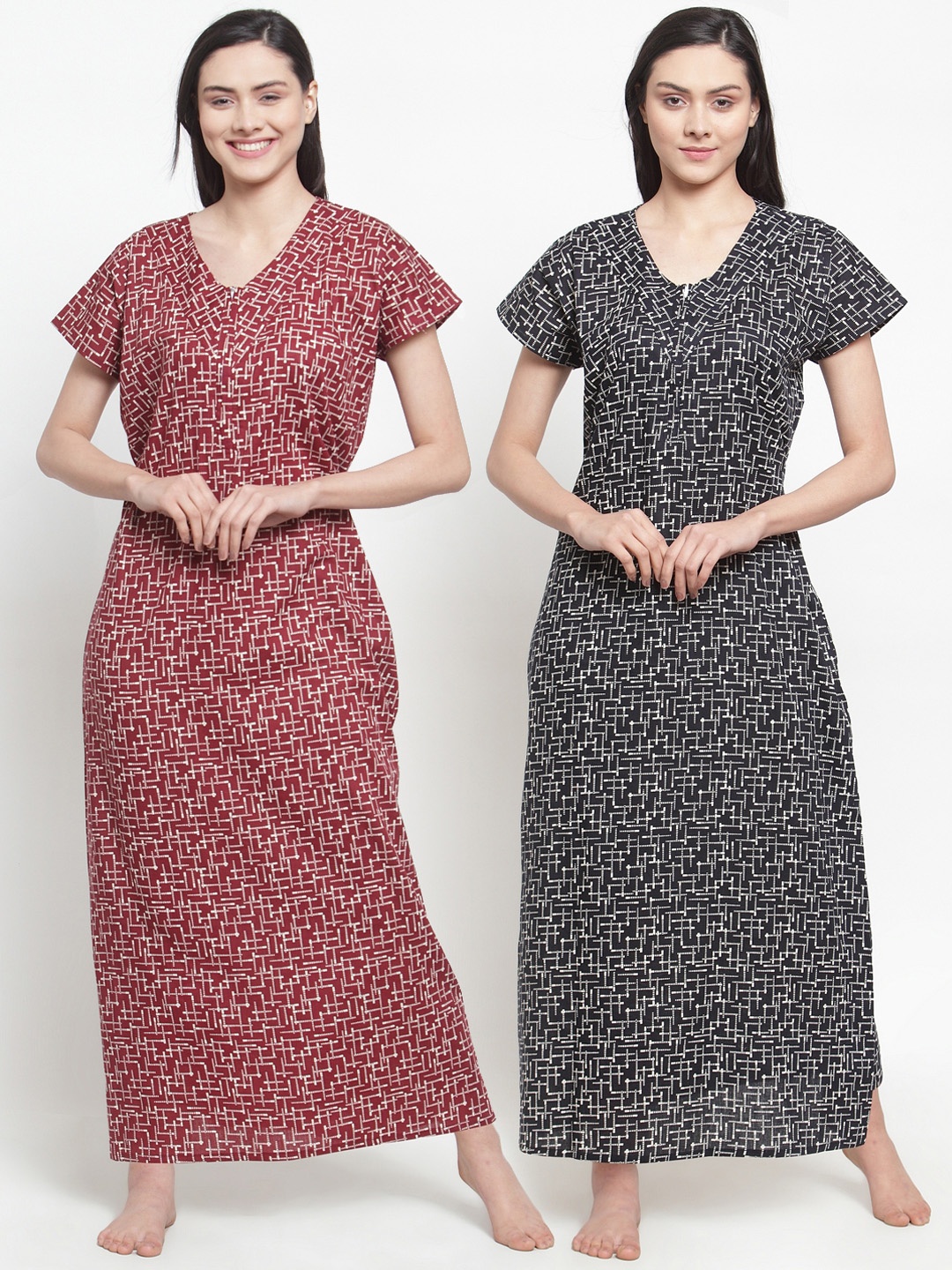 

Secret Wish Pack Of 2 Maroon & Black Printed Nightdress