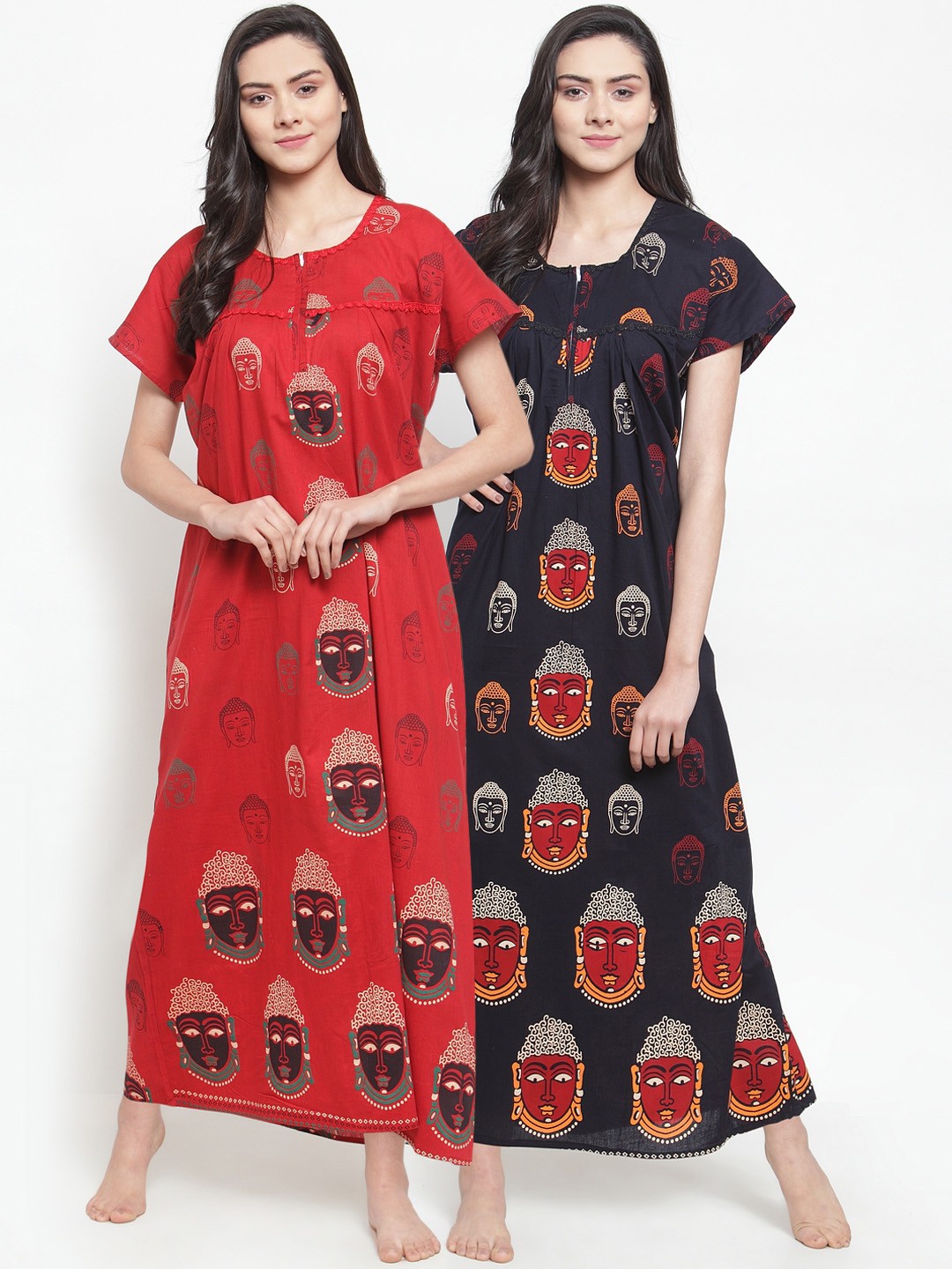 

Secret Wish Pack Of 2 Printed Nightdresses NT-E218-841-843, Red