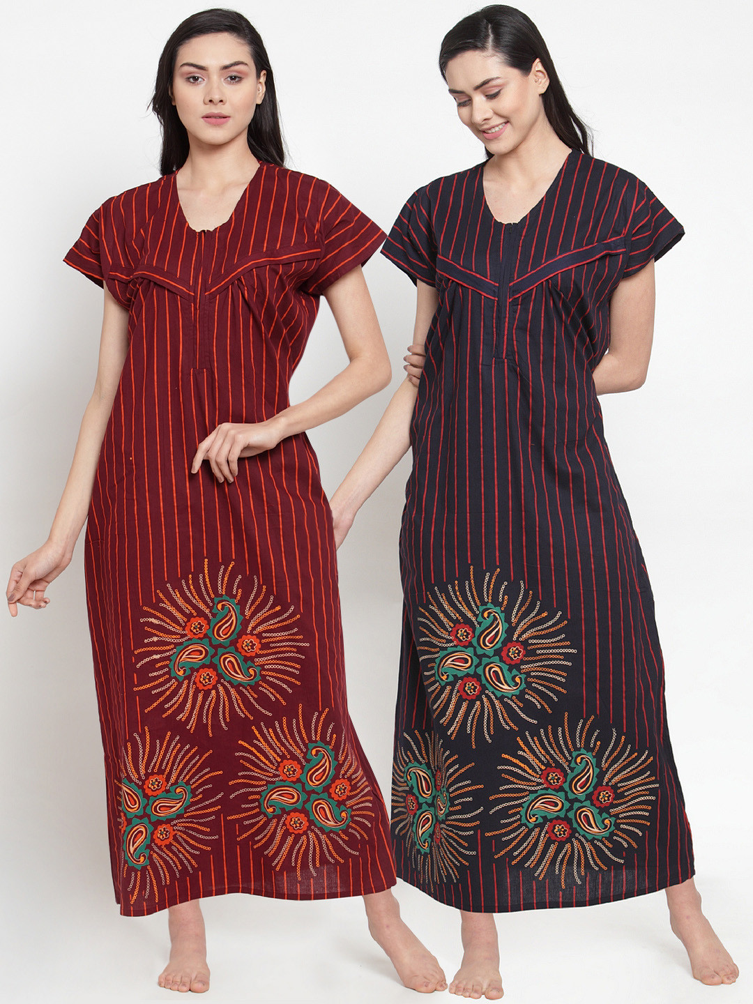 

Secret Wish Pack Of 2 Striped Maternity Nightdresses NT-E213-826-827, Maroon