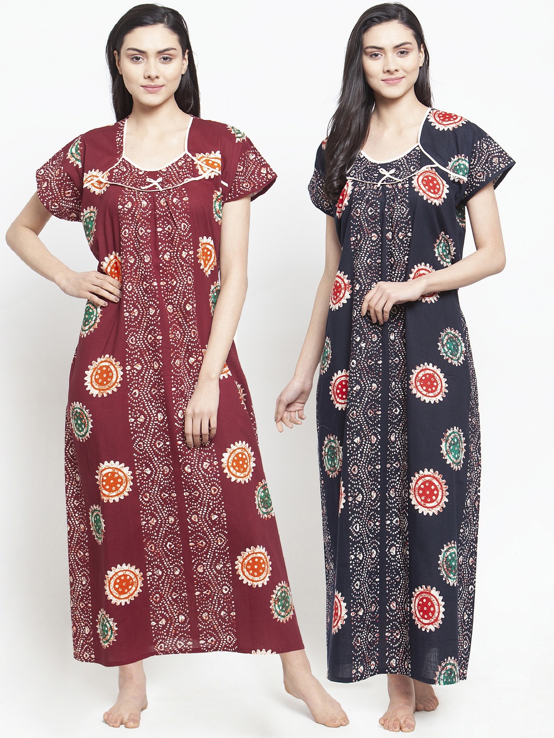 

Secret Wish Pack Of 2 Printed Nightdresses NT-E206-813-814, Maroon