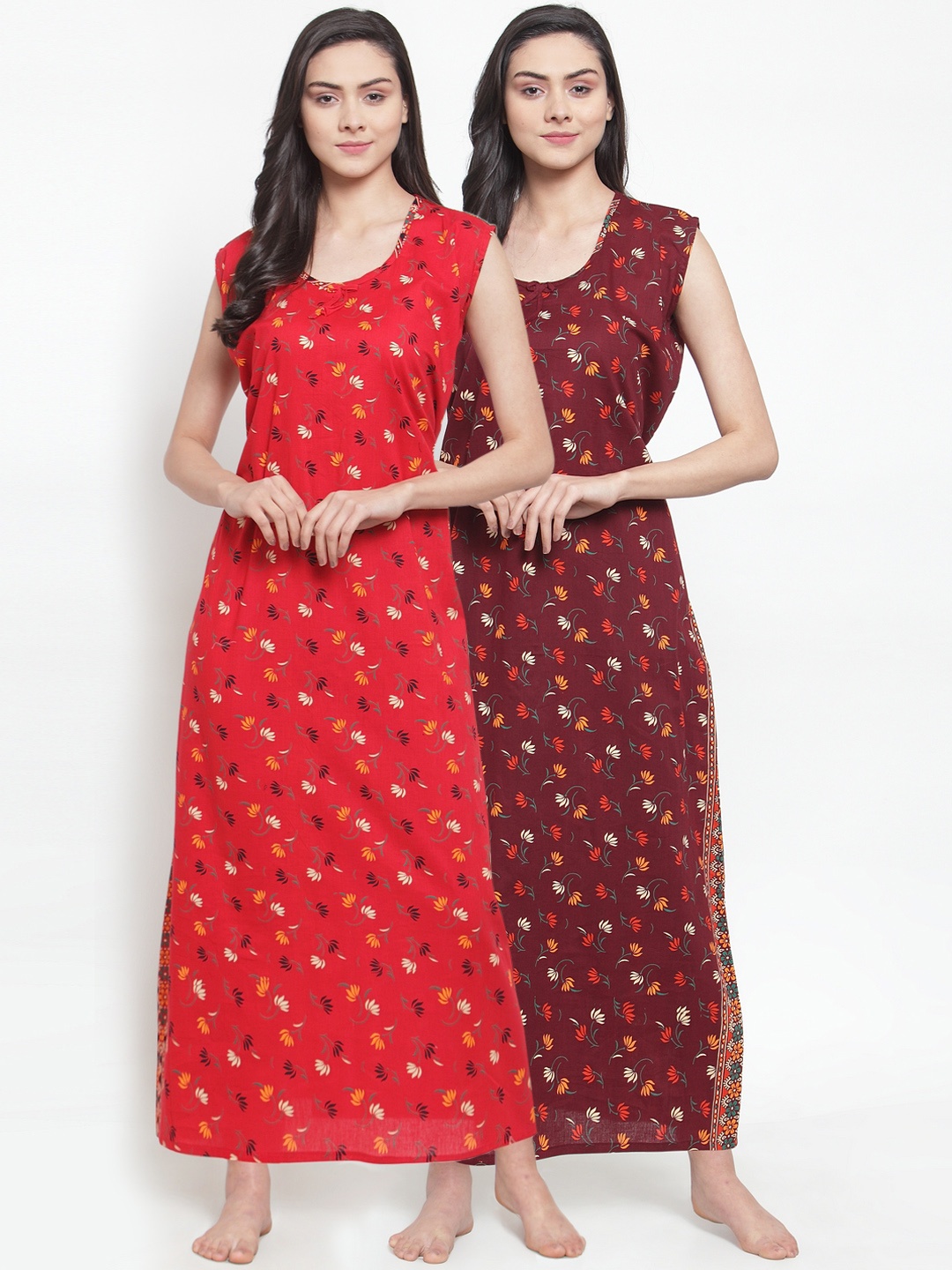 

Secret Wish Women Pack of 2 Printed Nightdresses, Red