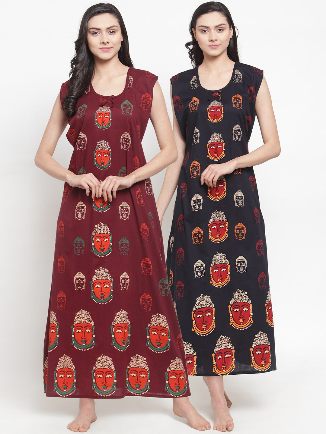 

Secret Wish Pack Of 2 Printed Nightdresses NT-E204-807-808, Brown