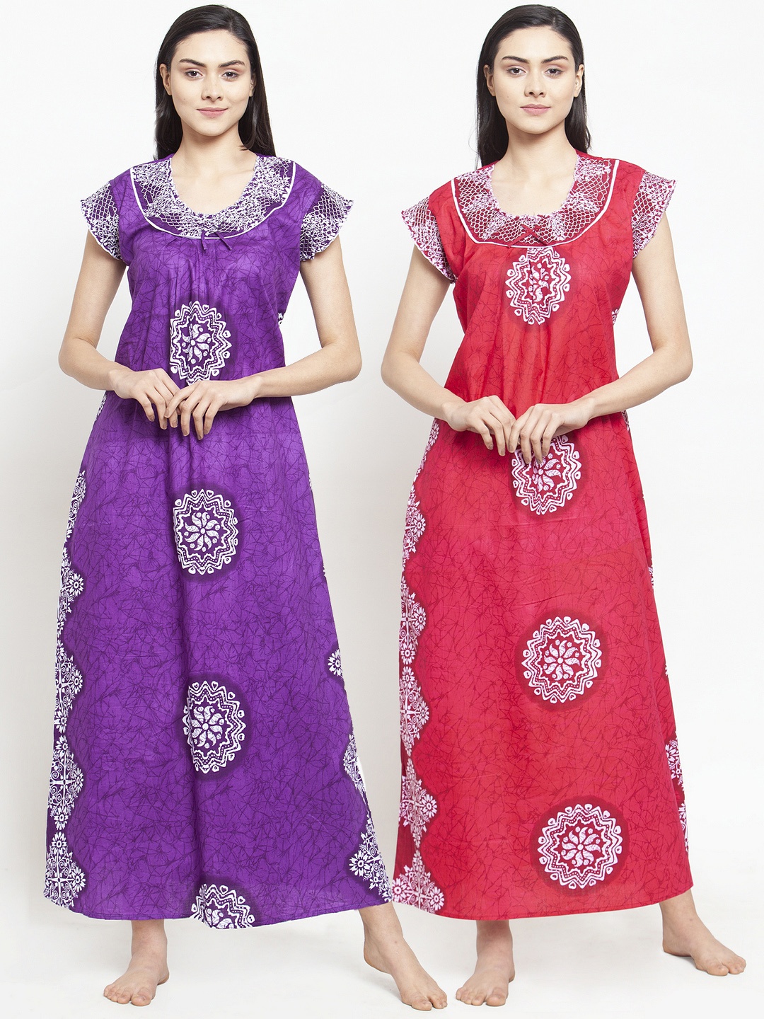 

Secret Wish Pack Of 2 Violet & Red Printed Nightdress