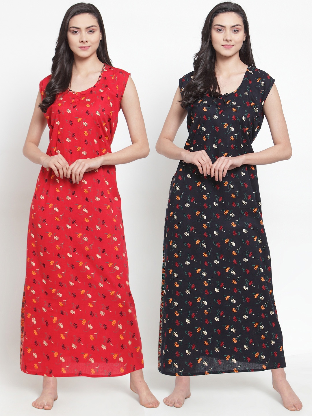 

Secret Wish Pack Of 2 Red & Black Printed Nightdress