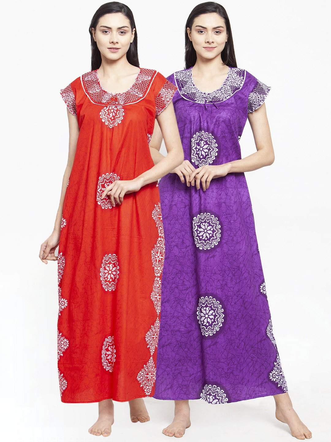 

Secret Wish Women Pack of 2 Printed Nightdresses, Red