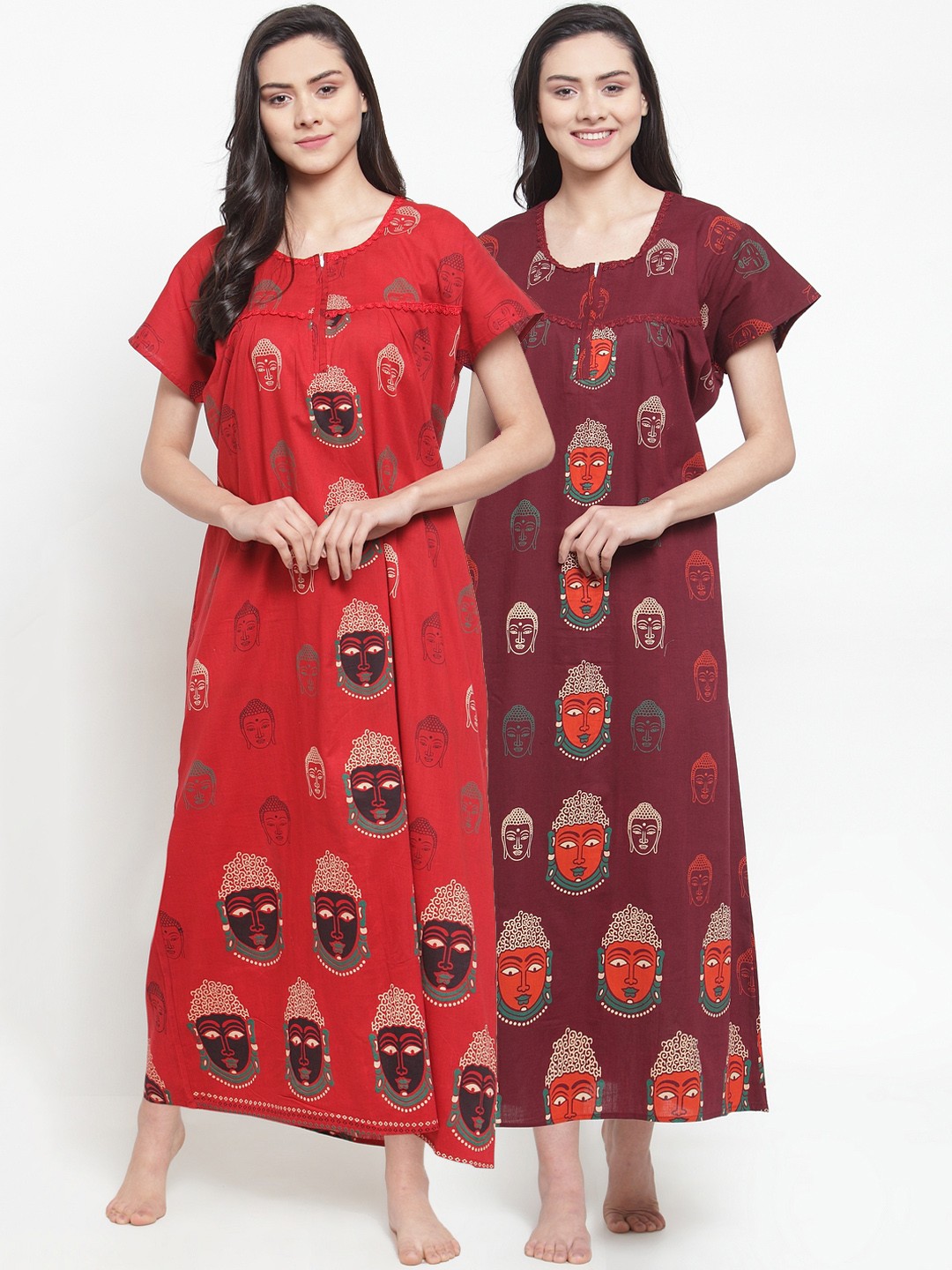 

Secret Wish Pack Of 2 Red & Maroon Printed Nightdress