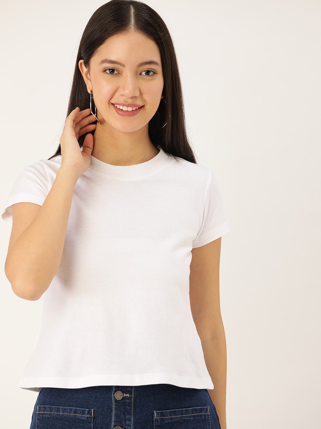 

DressBerry Women White Solid Round Neck T-shirt