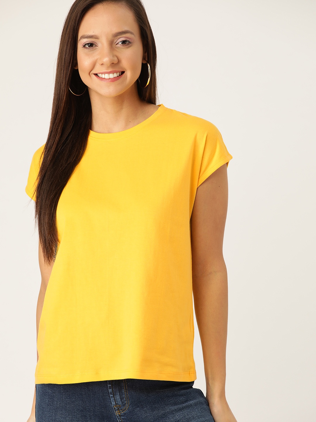 

DressBerry Women Yellow Solid Round Neck T-shirt