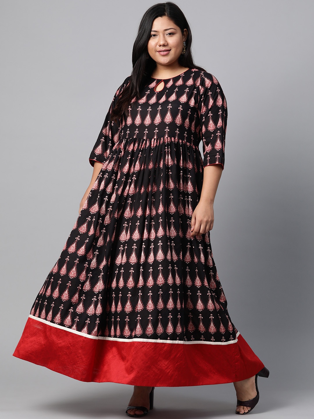 

Divena Women Black & Red Ethnic Printed Ankle Length Anarkali Kurta