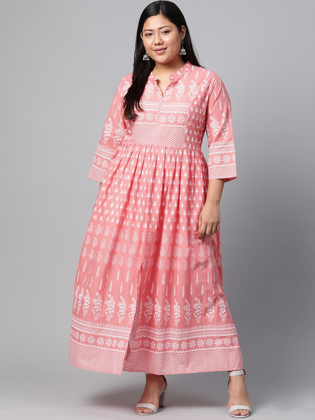 

Divena Women Pink & White Printed Anarkali Kurta