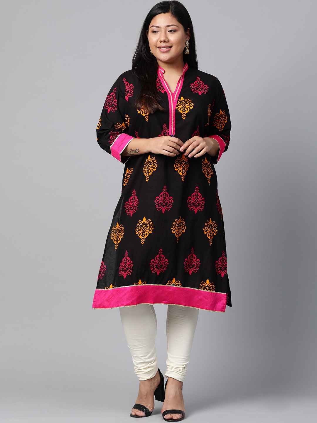 

Divena Women Black & Pink Printed A-Line Kurta