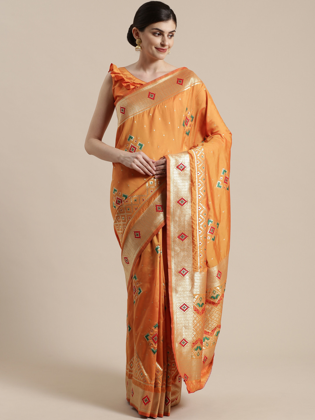 

Saree mall Orange & Golden Woven Design Banarasi Saree