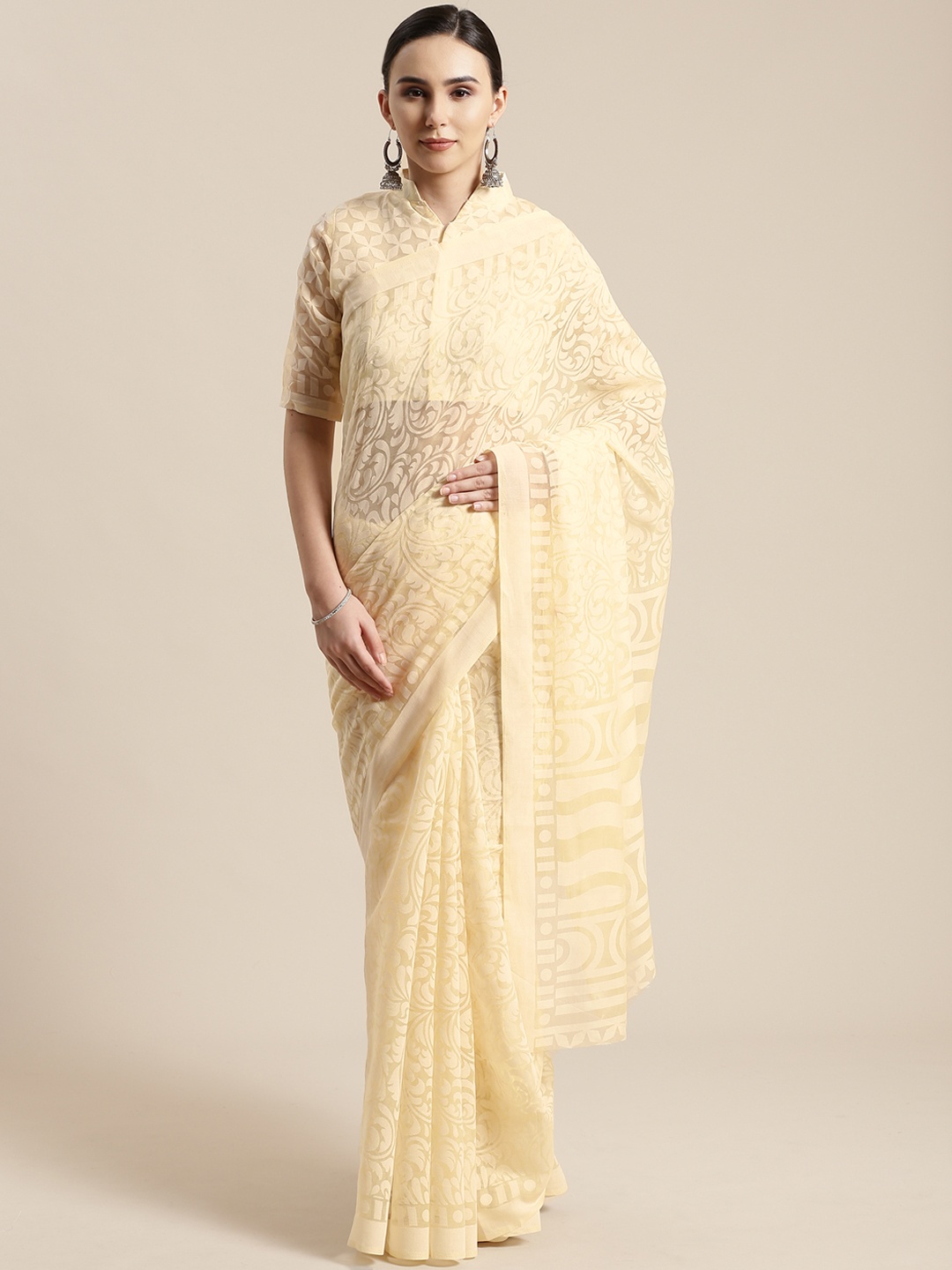 

Saree mall Cream-Coloured Woven Design Saree