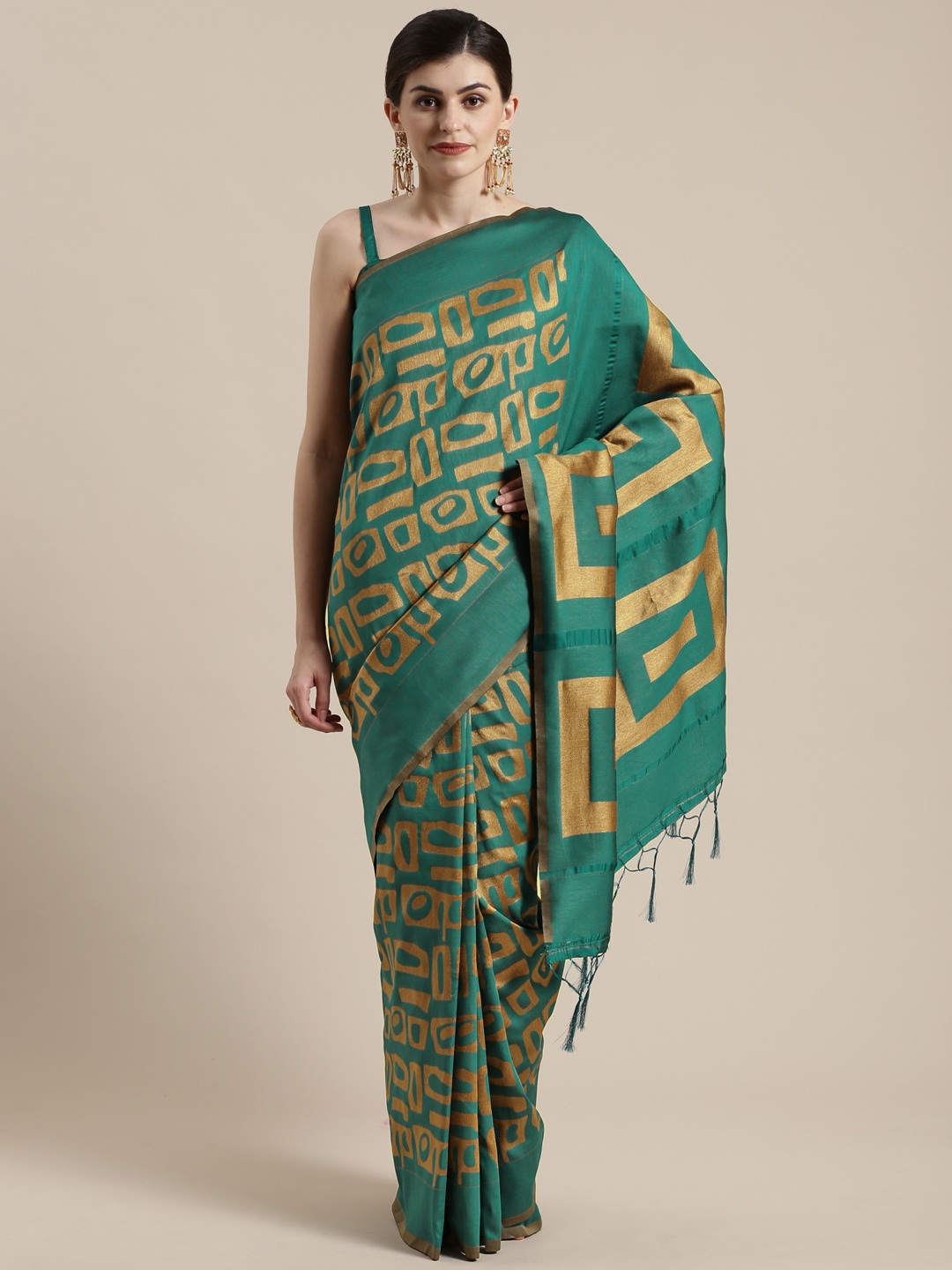 

Saree mall Teal Green & Beige Woven Design Banarasi Saree