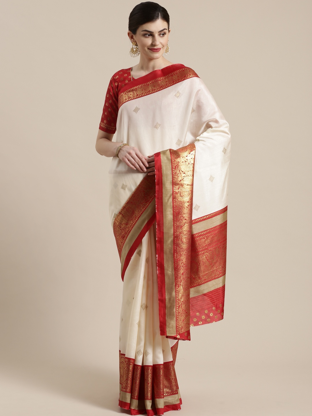 

Saree mall Off-White & Golden Woven Design Kasavu Saree