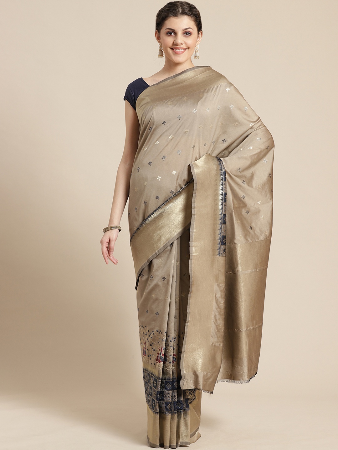 

Saree mall Beige & Navy Blue Woven Design Banarasi Saree