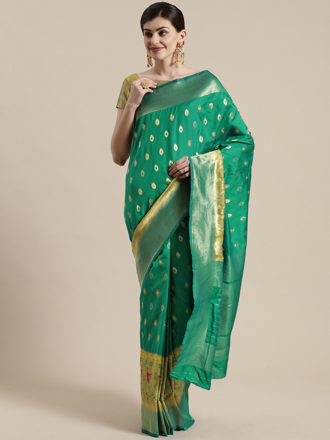 

Saree mall Green & Golden Printed Banarasi Saree