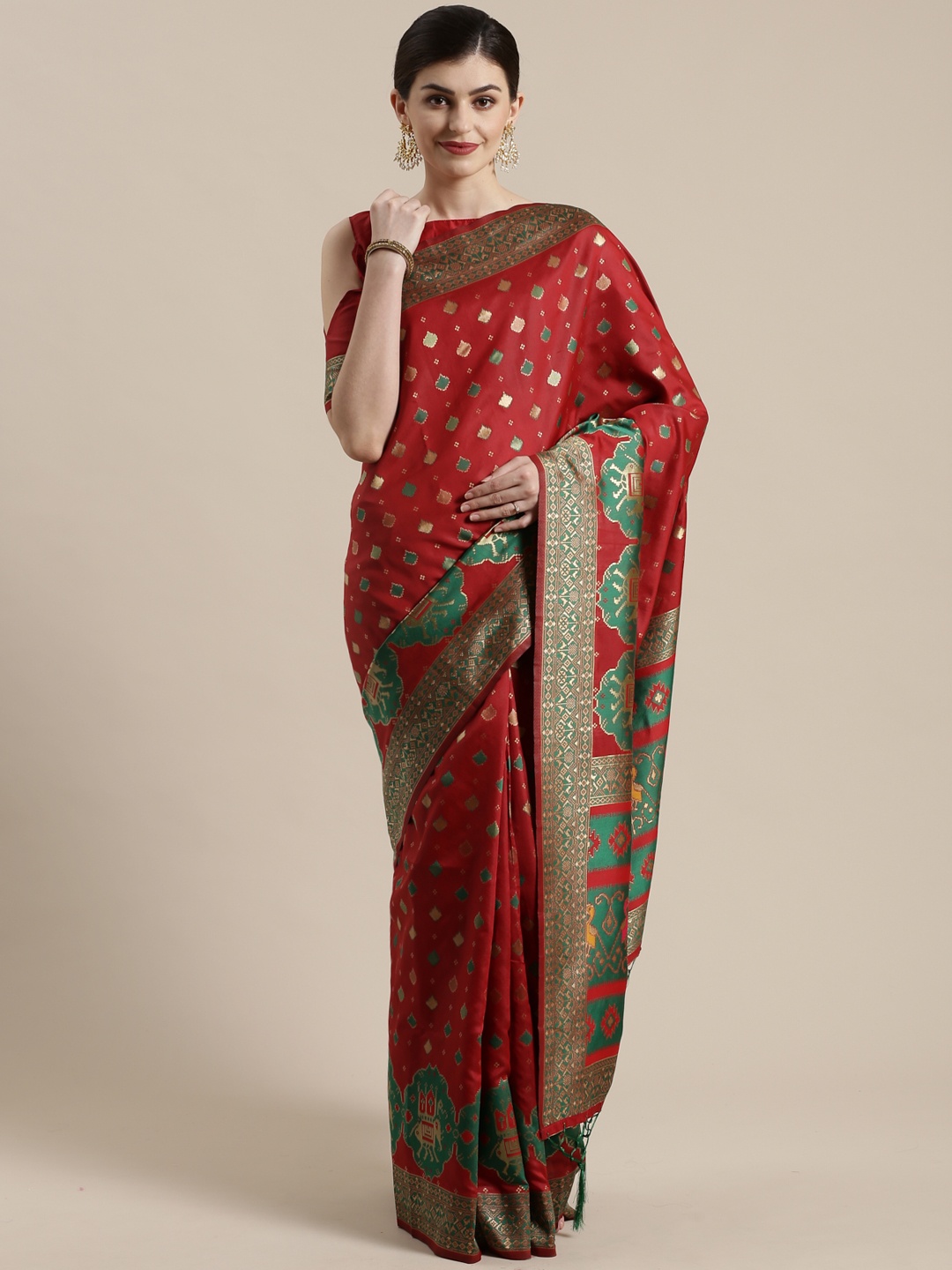 

Saree mall Red & Green Woven Design Banarasi Saree