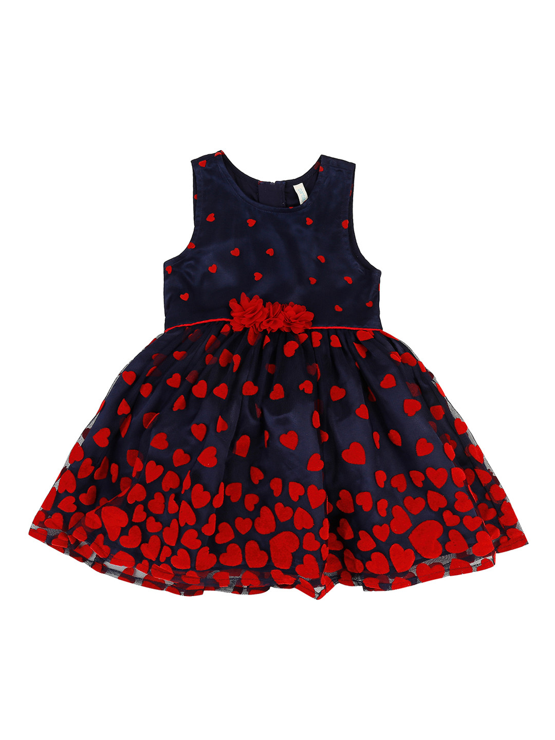 

Pantaloons Baby Girls Navy Blue and Red Printed Fit and Flare Dress