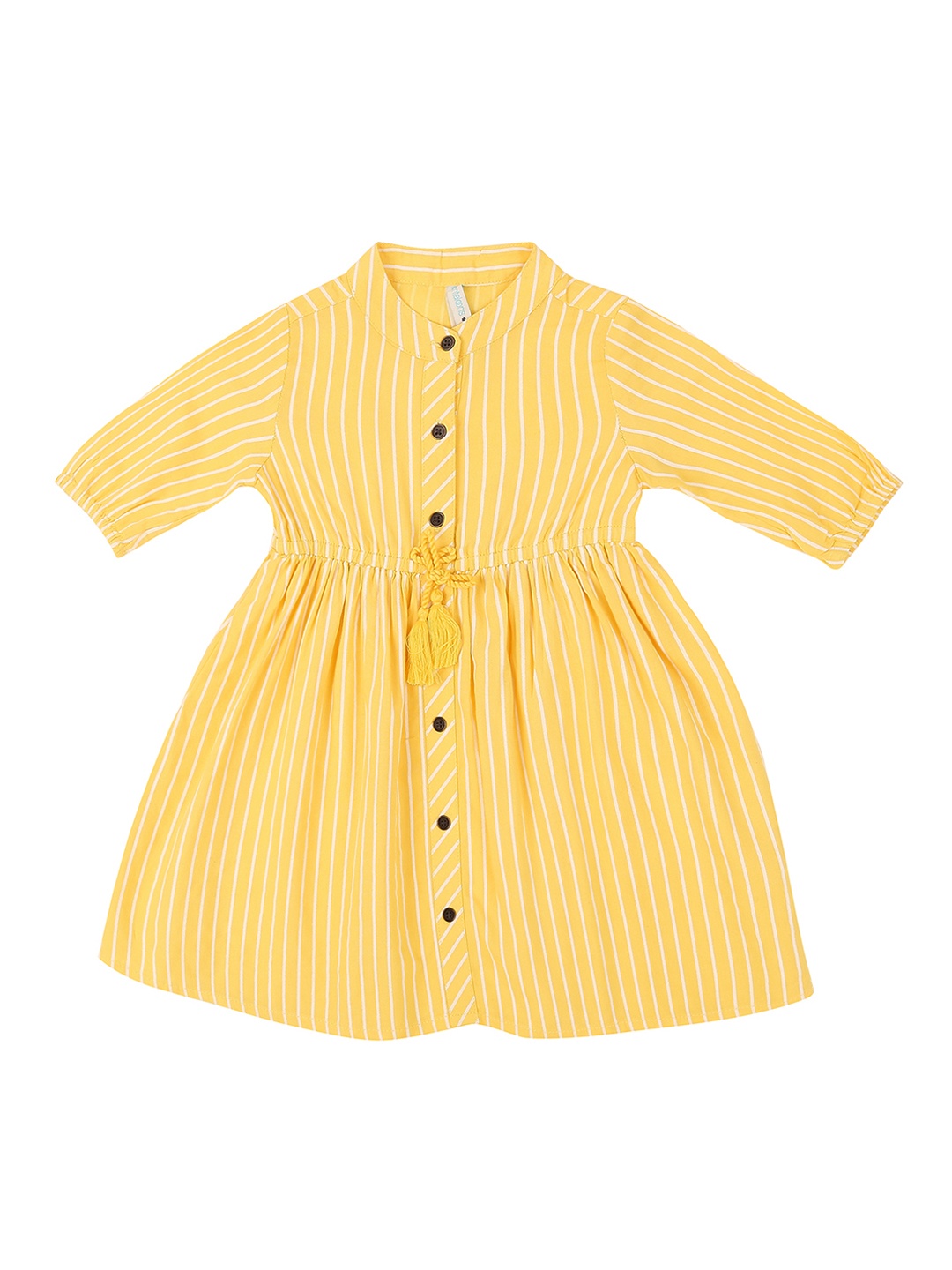 

Pantaloons Baby Girls Yellow & White Striped Fit & Flare Dress