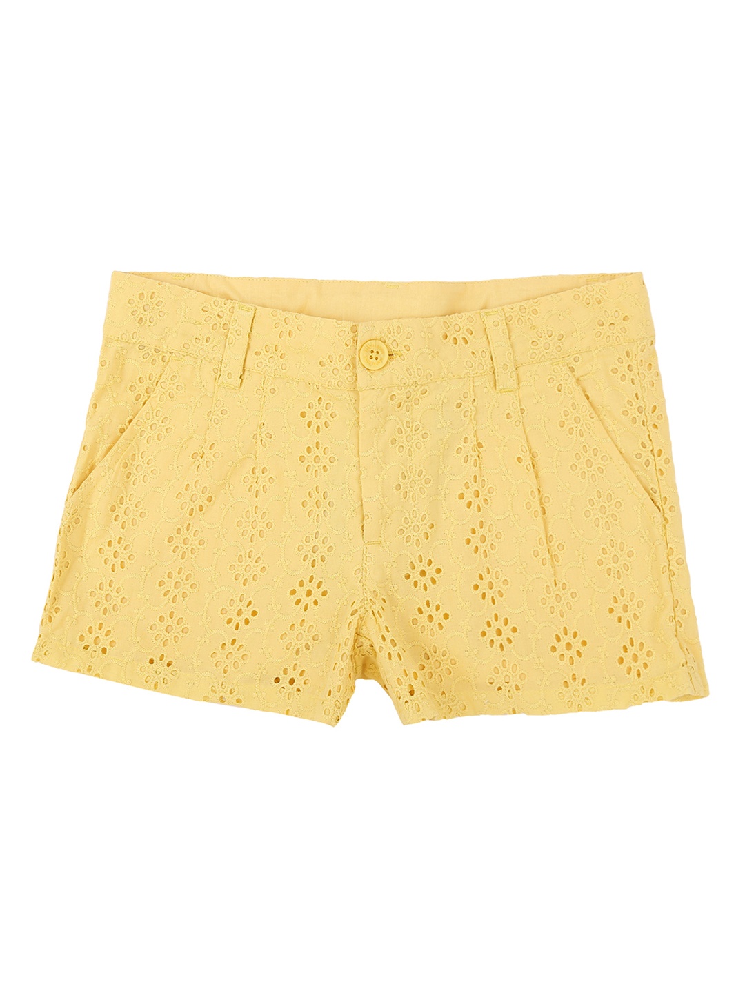 

Pantaloons Junior Girls Yellow Self Design Regular Fit Hot Pants