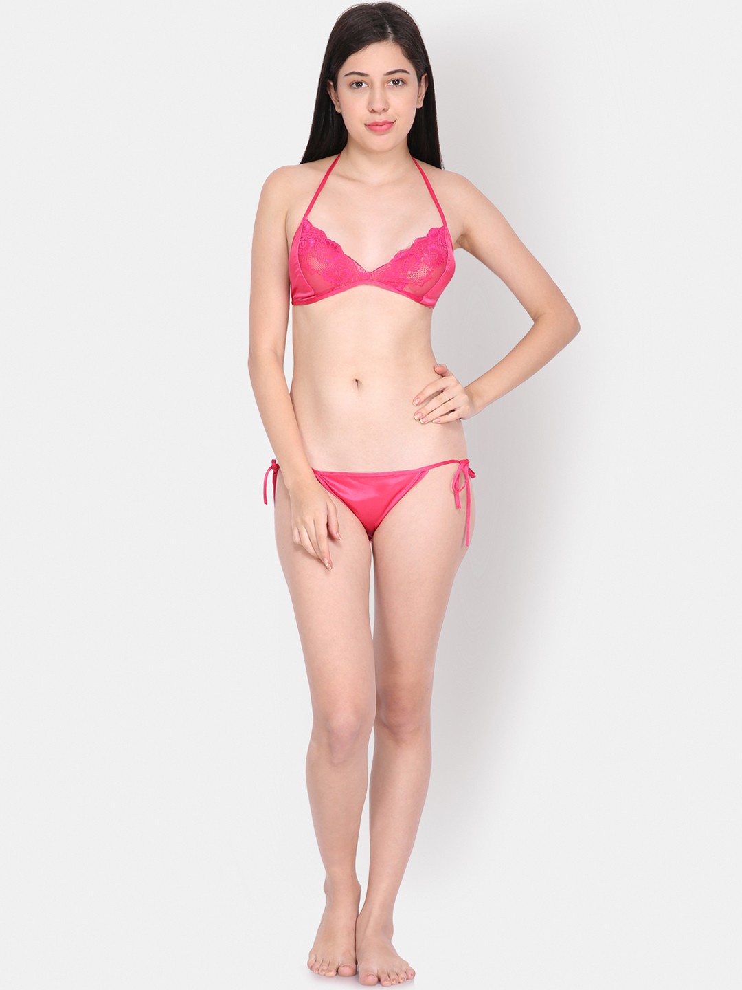

Ms.Lingies Women Rose Satin and Lace Lingerie Set MSB03