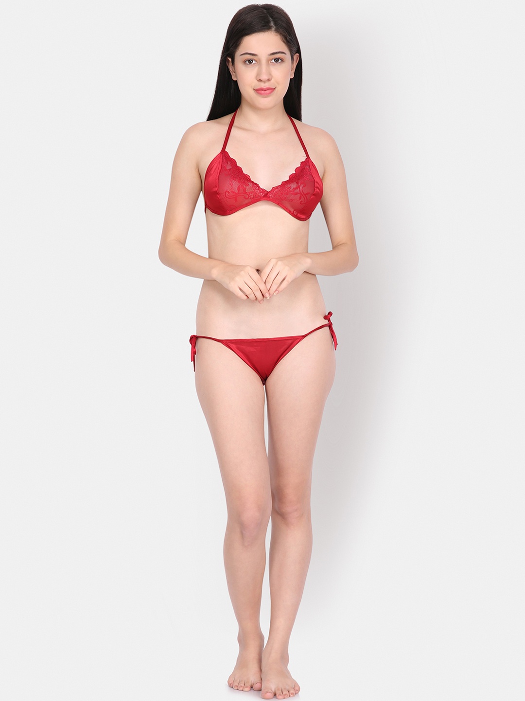 

Ms.Lingies Women Red Solid Satin Lingerie Set MSB05