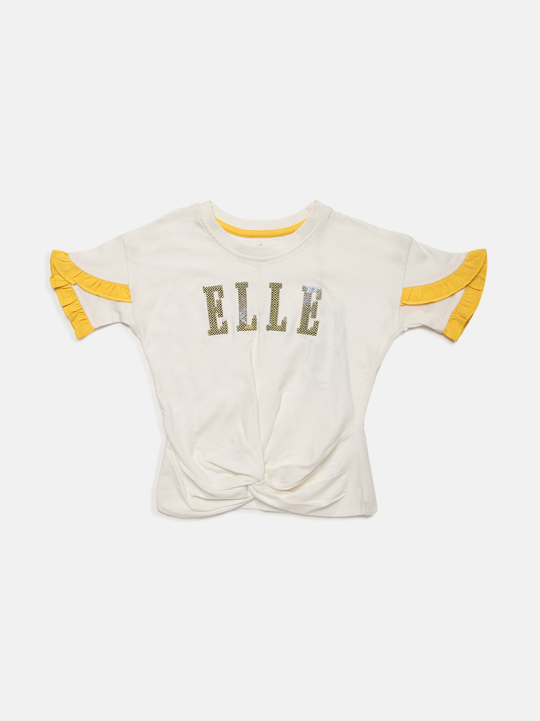 

ELLE Girls Off-White Printed Round Neck T-shirt