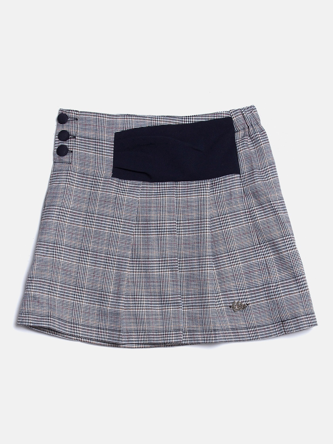 

ELLE Girls Navy Blue and Grey Checked Knee-Length Skirt