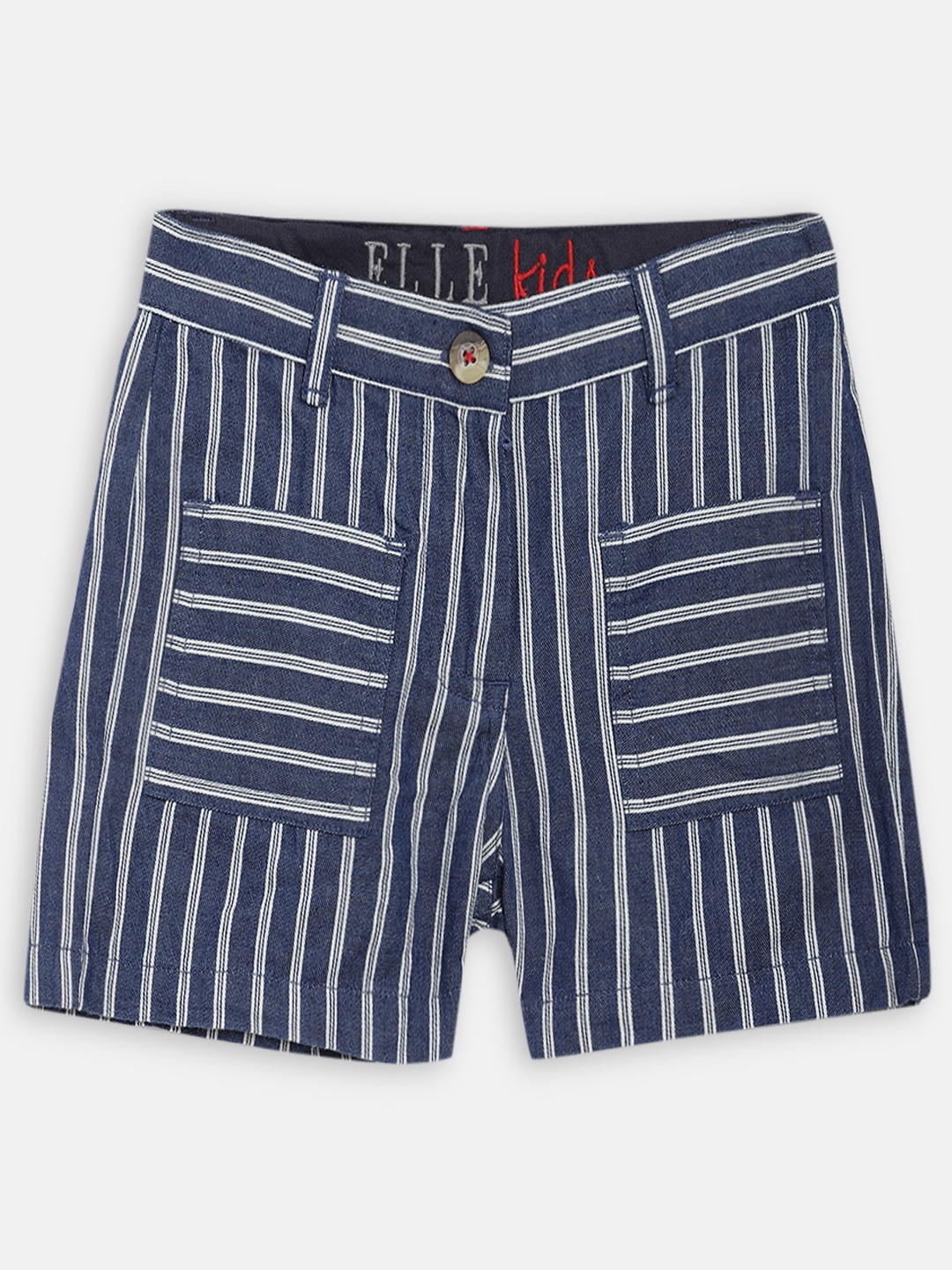 

ELLE Girls Navy Blue & White Striped Slim Fit Denim Shorts