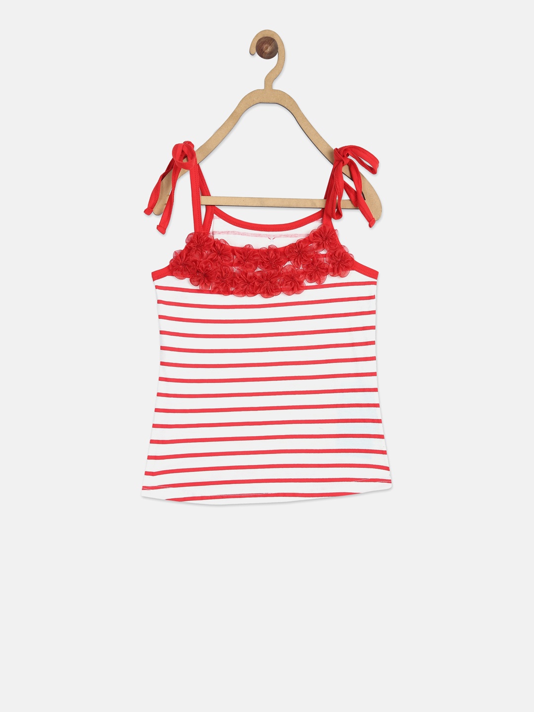 

ELLE Girls Red & White Striped Round Neck T-shirt